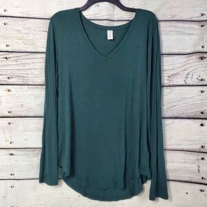 Old Navy Luxe Long Sleeve V-Neck Tee XL Tall Fir Green Soft Stretch Rayon Top